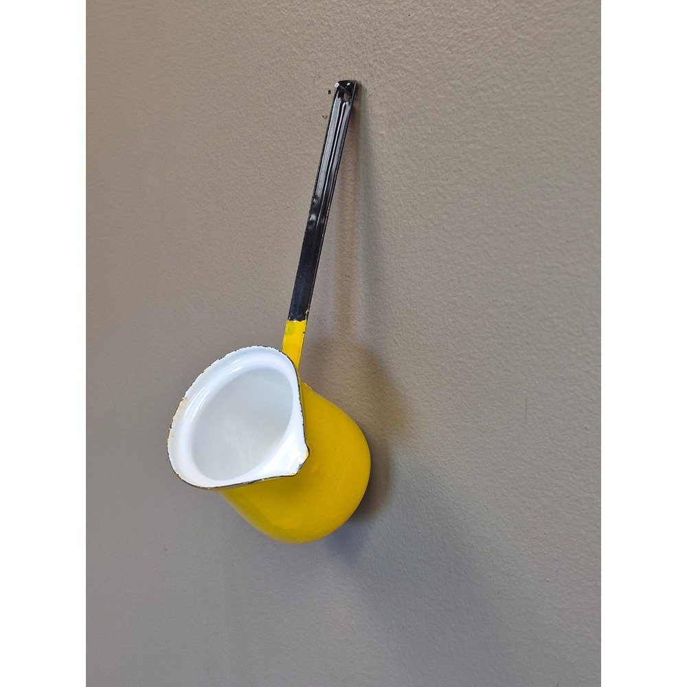 Vintage Yellow Enamelware Butter Warmer Milk Pot Small Sauce Pot Made Poland MCM